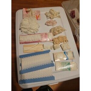 Lot of Vintage LACE Trim Sewing Dolls Craft Supplies Nice! Eyelet, Ruffle +++